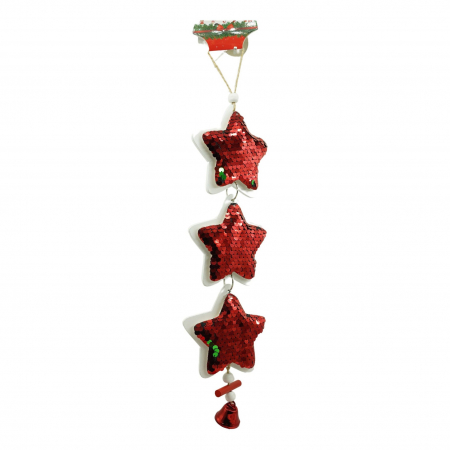 Ornament de brad trei stele cu paiete, Flippy, rosu, lemn, 36 cm [4]