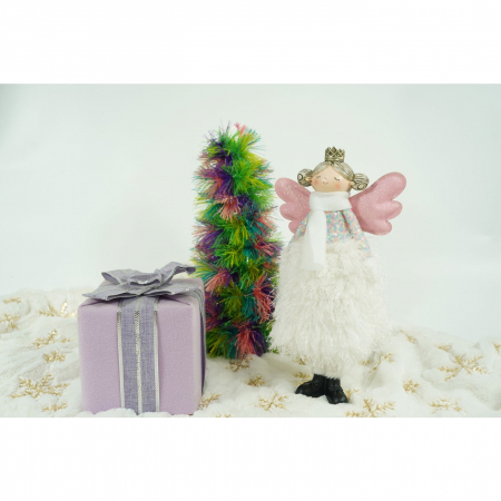 Ornament de Craciun ingeras, Flippy, alb, textil, 26 cm [3]