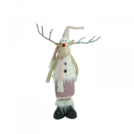 Decoratiuni, ornamente si articole Craciun - Ornament de Craciun ren cu picioare telescopice, Flippy, roz/alb, textil, 72 cm