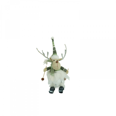 Decoratiuni, ornamente si articole Craciun - Ornament de Craciun ren pe schiuri model 2, Flippy, alb/verde, textil, 33 cm