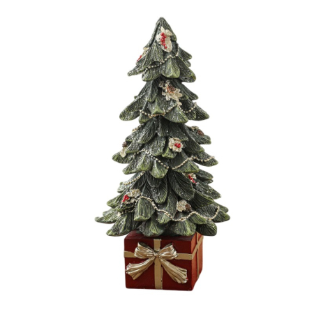 Ornament Decoratiune de Craciun, Flippy, Decoratiune Mica pentru Craciun din Rasina, Model Brad Impodobit cu Cadouri, 26.5 x 13 x 13 cm, Verde [2]