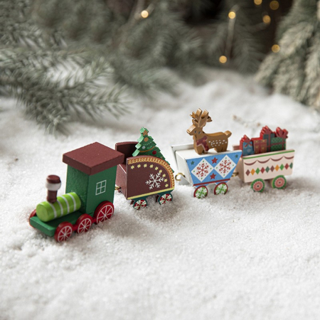 Sub 99 Lei - Ornament Decoratiune de Craciun Tren Pictat, Flippy, Tip Ornament Jucarie de Decor pentru Craciun, din Lemn 20 cm, Tren Figurina de Craciun, Multicolor