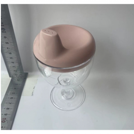 Pahar din Plastic Transparent cu Picior, Flippy, pentru Copii, 14 x 7.7 cm, cu Cioc Antiscurgere, + 3 Ani, Fara Maner, Roz [5]