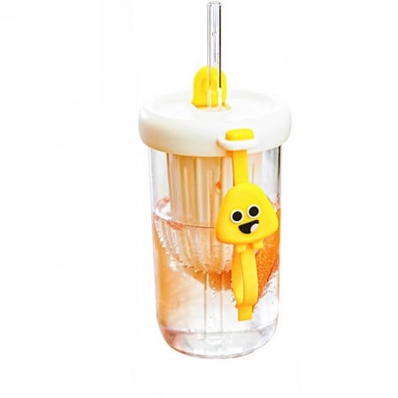 Bucatarie si electrocasnice - Pahar din silicon, cu capac si pai, pentru copii, Flippy, anti-cadere, compartiment pentru fructe/ceai/gheata, rezistent la temperaturi inalte, 500ml, Alb, 14.5x8.8x20 cm