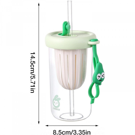 Pahar din silicon, cu capac si pai, pentru copii, Flippy, anti-cadere, compartiment pentru fructe/ceai/gheata, rezistent la temperaturi inalte, 500ml, Verde, 14.5x8.8x20 cm [5]