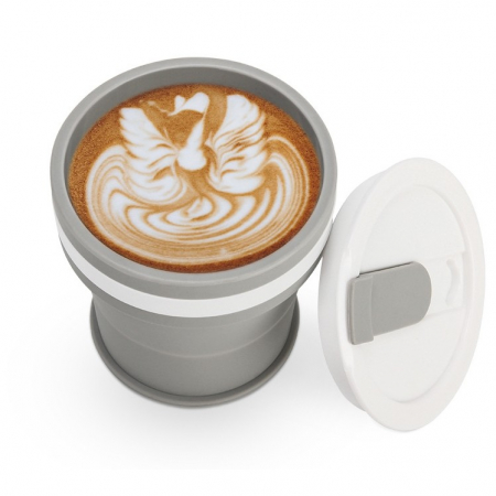 Pahar pliabil din silicon Flippy, prentru calatorii, 350 ml, pai inclus, 9 x 9.2 cm, gri [2]