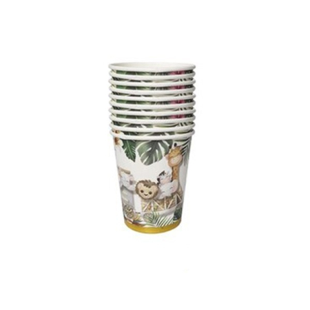 Articole petrecere - Pahare Cartonate pentru Petreceri, Flippy, Set 10 Pahare Cartonate pentru Zile de Nastere, Model Safari cu animale, 230 ml, 8.6 x 7.5 cm, Multicolor