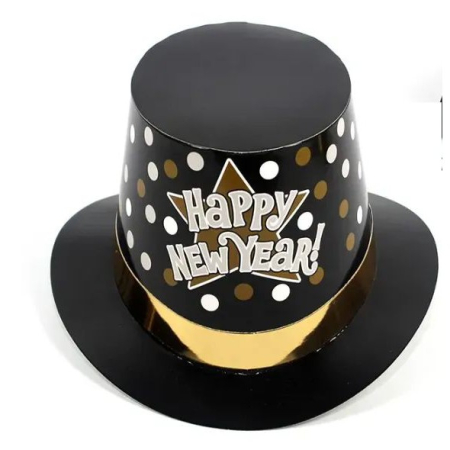 Palarie Tip Lincoln, Flippy, Model Happy New Year cu Buline, Accesoriu Petrecere de Anul Nou, Marime Universala, din Carton, Negru/Auriu [3]