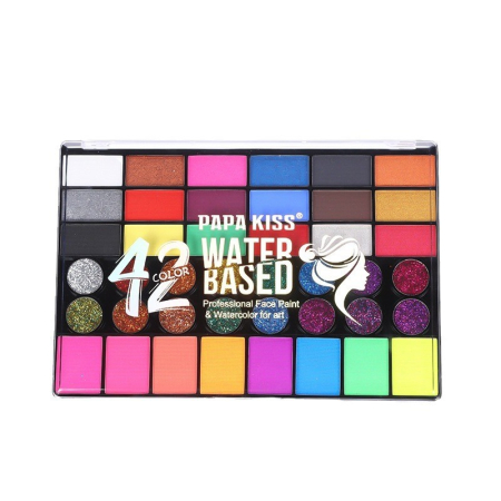 Paleta 42 Culori Vopsea de Fata, Flippy, Pigment Fosforescent, Activare cu Apa, 20 x 14 x 1.6 cm, Multicolor [2]