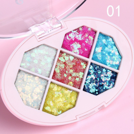 Paleta cu Glitter, Flippy, Varianta 1, 7 Nuante, Pentru Corp si Par, 50 g, Rezistent la Apa, 9.8 x 6.8 cm, Multicolor [2]