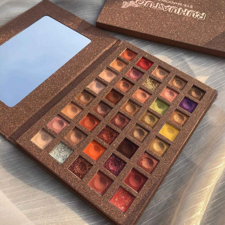 Palete Farduri si Truse Make-Up - Lichidare Paleta de farduri cu 40 de culori pigmentate, Maro cu sclipici, Flippy