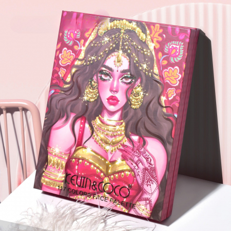 Paleta de Machiaj, KEVIN &amp;amp; COCO, Good Luck, Fard de Pleoape, Iluminator, Blush Cremos, 117 culori, 19 x 14.8 x 3.4 cm [4]