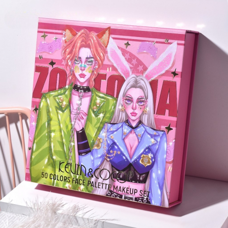 Paleta de Machiaj, KEVIN &amp; COCO, Best Partner, Fard de Pleoape, Breloc si Cercei, 50 culori, 22 x 21 x 5cm [3]