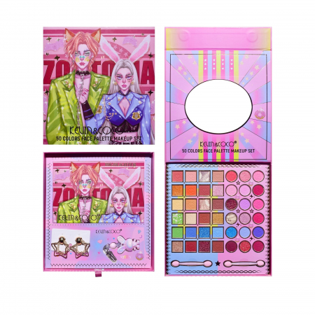 Ingrijire personala si Cosmetice - Paleta de Machiaj, KEVIN &amp; COCO, Best Partner, Fard de Pleoape, Breloc si Cercei, 50 culori, 22 x 21 x 5cm