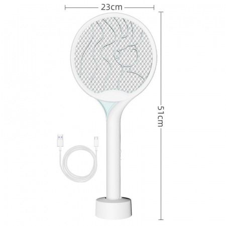 Paleta Electrica pentru Tantari, Muste si Tantari 2in1, Flippy, Reincarcabila, Incarcare USB, 2600V, Plastic, Casa si Gradina, Anti-insecte, Stand, 23x51 cm, Alb [1]