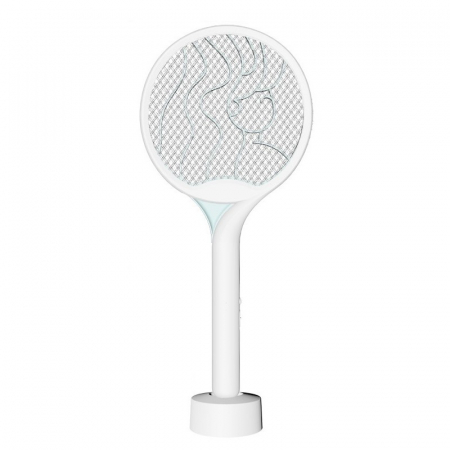Gradina - Paleta Electrica pentru Tantari, Muste si Tantari 2in1, Flippy, Reincarcabila, Incarcare USB, 2600V, Plastic, Casa si Gradina, Anti-insecte, Stand, 23x51 cm, Alb