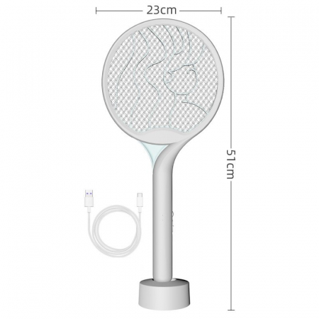 Paleta Electrica pentru Tantari, Muste si Tantari 2in1, Flippy, Reincarcabila, Incarcare USB, 2600V, Plastic, Casa si Gradina, Anti-insecte, Stand, 23x51 cm, Gri [1]