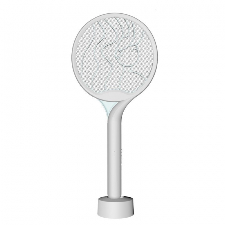 Gradina - Paleta Electrica pentru Tantari, Muste si Tantari 2in1, Flippy, Reincarcabila, Incarcare USB, 2600V, Plastic, Casa si Gradina, Anti-insecte, Stand, 23x51 cm, Gri