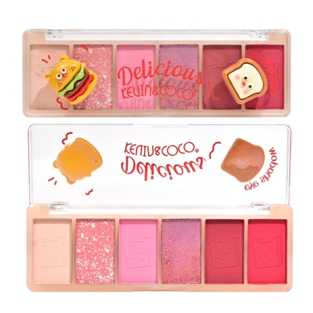 Sub 99 Lei - Paleta Farduri de Pleoape, Kevin&amp;Coco, Paleta pentru Machiaj, 6 Nuante, Model Delicious, Mate si Sidefate, 13.5x4.4x2 cm, Multicolor
