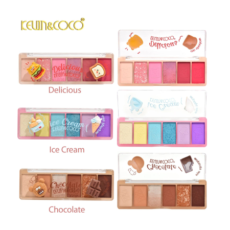 Paleta Farduri de Pleoape, Kevin&amp;Coco, Paleta pentru Machiaj, 6 Nuante, Model Ice Cream, Mate si Sidefate, 13.5x4.4x2 cm, Multicolor [2]