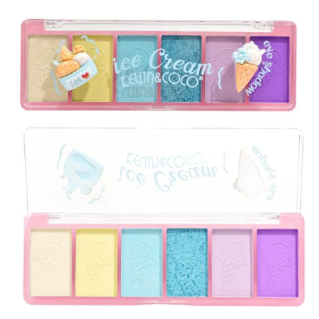 Sub 99 Lei - Paleta Farduri de Pleoape, Kevin&amp;Coco, Paleta pentru Machiaj, 6 Nuante, Model Ice Cream, Mate si Sidefate, 13.5x4.4x2 cm, Multicolor