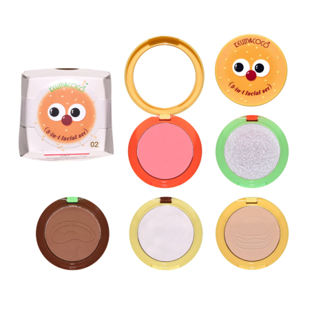 Sub 99 Lei - Paleta Multifunctionala, Kevin&amp;Coco, Model Burger, Set Machiaj 5 in 1, Blush, Iluminator, Contur, Pudra, Design Compact, 122 g, 8.7 x 8.7 x 6 cm, Nuanta 02