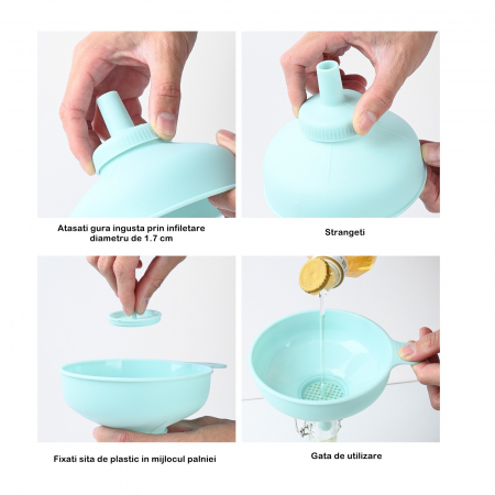 Palnie din plastic 3 in 1 Flippy, doua dimensiuni de scurgere, cu filet si filtru, diametru scurgere 5.4 cm, 11.5 x 16.7 cm, albastru [2]