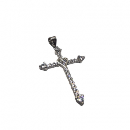 Pandantive Argint - Pandantiv Argint 925 Cruce Mare cu Pietre si Inima