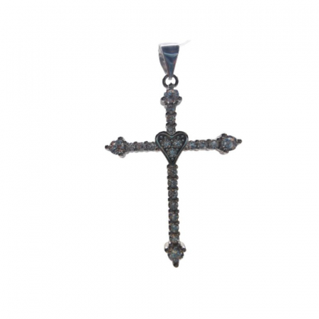 Pandantiv Argint 925 Cruce Mare cu Pietre si Inima [1]