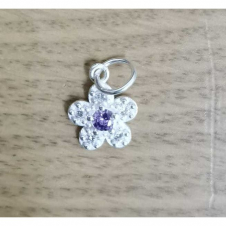 Bijuterii argint - Pandantiv din Argint 925, Jolie Silver, Model Floare Cu Pietre, 0.9 g, 1 x 1 cm, Mov