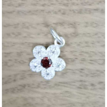 Pandantive Argint - Lichidare Pandantiv din Argint 925, Jolie Silver, pentru Dama, Model Floare Cu Pietre de Zirconiu Cubic, 1 x 1 cm, 0.9 g, Argintiu/Rosu