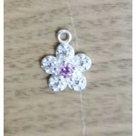Bijuterii argint - Pandantiv din Argint 925, Jolie Silver, Model Floare Cu Pietre, 0.9 g, 1 x 1 cm, Roz