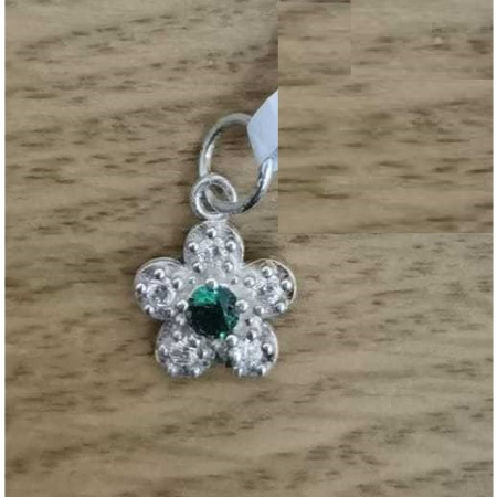 Bijuterii argint - Pandantiv din Argint 925, Jolie Silver, Model Floare Cu Pietre, 0.9 g, 1 x 1 cm, Verde Smarald