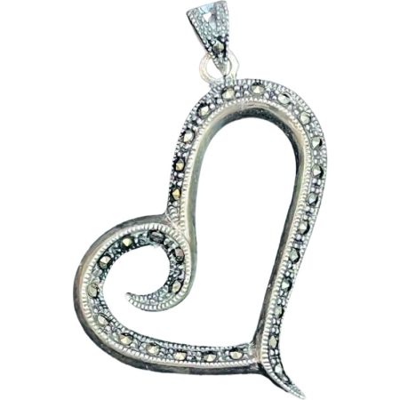 Pandantive Argint - Pandantiv din Argint 925 Jolie Silver, Model Inima cu Marcasite, 45 x 35 mm, 4.8 g