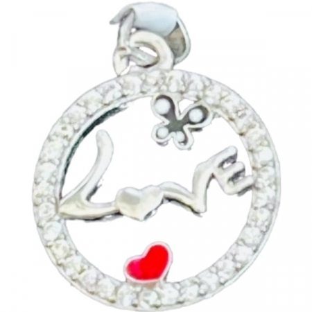 Bijuterii argint - Pandantiv din Argint 925 Jolie Silver, Model Love cu Inima si Fluture, 15 x 15 mm, 1.1 g
