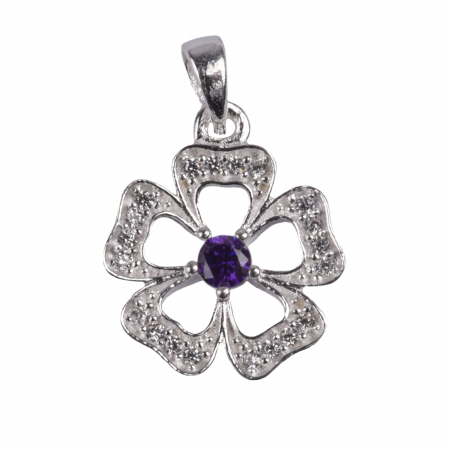 Pandantive Argint - Pandantiv Floare cu Pietre, Argint 925, 1.8 cm x 1.2 cm