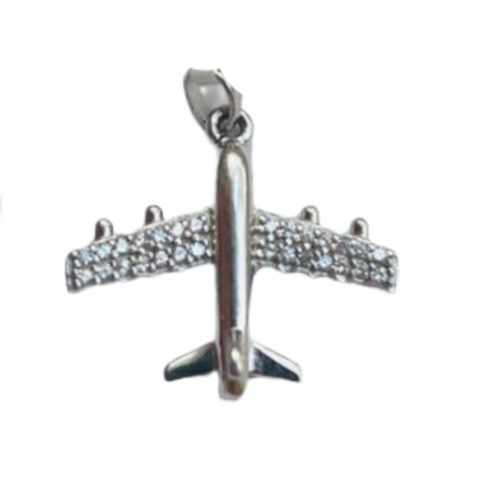 Bijuterii argint - Pandantiv, Jolie Silver, Argint 925, Model Avion Cu Zirconii, 1.7 G, 2x2 Cm