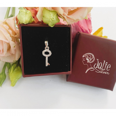 Pandantiv, Jolie Silver, Argint 925, Model Cheita Rodiata cu Pietre, 0.6 g, 15x7 mm [3]