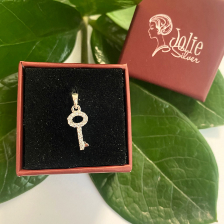 Pandantiv, Jolie Silver, Argint 925, Model Cheita Rodiata cu Pietre, 0.6 g, 15x7 mm [5]