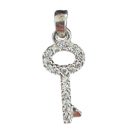 Bijuterii argint - Pandantiv, Jolie Silver, Argint 925, Model Cheita Rodiata cu Pietre, 0.6 g, 15x7 mm