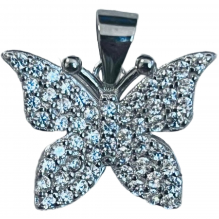 Pandantiv, Jolie Silver, Argint 925, Model Fluture cu Pietre Rodiat, Zirconiu, 18 x 15 mm, 2.3 g [0]