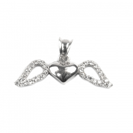 Bijuterii argint - Pandantiv, Jolie Silver, Argint 925, Model Inima cu Aripi, Pietre Zirconiu, 25 x 15 mm, 1.4 g