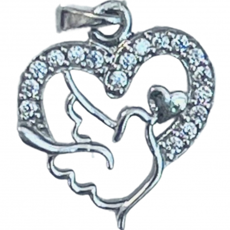 Bijuterii argint - Pandantiv, Jolie Silver, Argint 925, Model Inima cu Porumbel, 20 x 15 mm, 1.5 g
