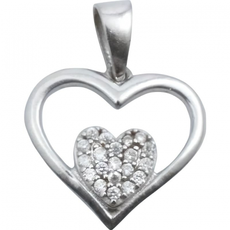 Pandantiv, Jolie Silver, Argint 925, Model Inima in Inima, Pietre Zirconiu, 20 x 15 mm, 1.2 g [1]