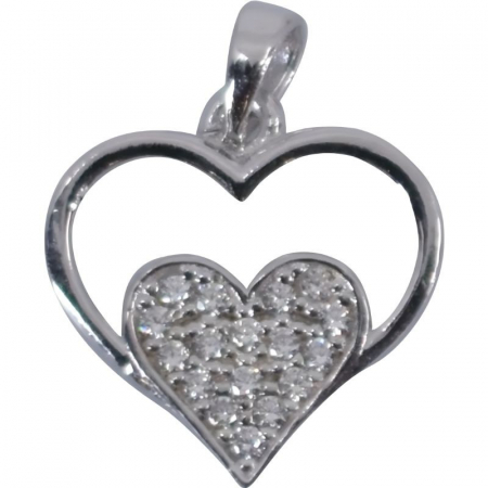Bijuterii argint - Pandantiv, Jolie Silver, Argint 925, Model Inima in Inima, Pietre Zirconiu, 20 x 15 mm, 1.2 g