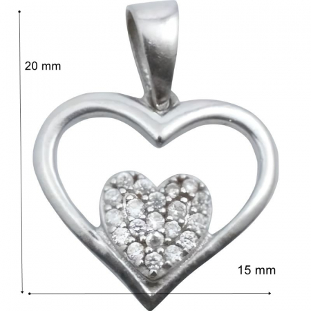 Pandantiv, Jolie Silver, Argint 925, Model Inima in Inima, Pietre Zirconiu, 20 x 15 mm, 1.2 g [3]
