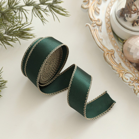 Panglica Decorativa cu Tematica de Craciun, Flippy, Set din 4 bucat + 1 Rulon Ata Maro, Panglica pentru Cadou de Craciun Brad si Decor, 2 M per bucata, Model Brad, Alb Verde [2]