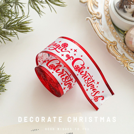 Panglica Decorativa cu Tematica de Craciun, Flippy, Set din 4 bucat + 1 Rulon Ata Rosie Alba, Panglica pentru Cadou de Craciun Brad si Decor, 2 M per bucata, Model HO HO HO, Rosu [2]