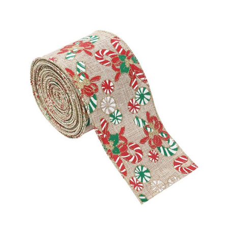 Casă și camping - Panglica Decorativa pentru Craciun, Flippy, Ornament pentru Brad de Craciun, Pretreceri, Panglica cu Design Acadele de Craciun, 200 x 6.3 cm, Khaki 