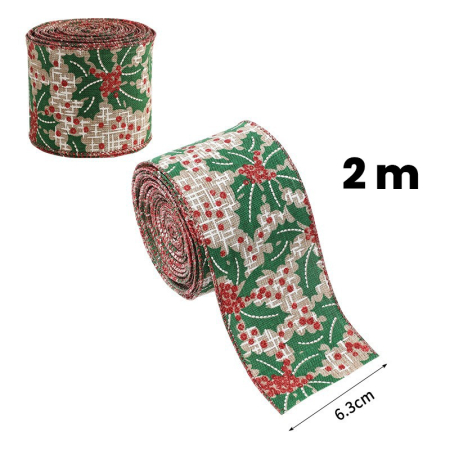 Panglica Decorativa pentru Craciun, Flippy, Ornament pentru Brad de Craciun, Pretreceri, Panglica cu Design Brad de Craciun, 200 x 6.3 cm, Khaki  [2]